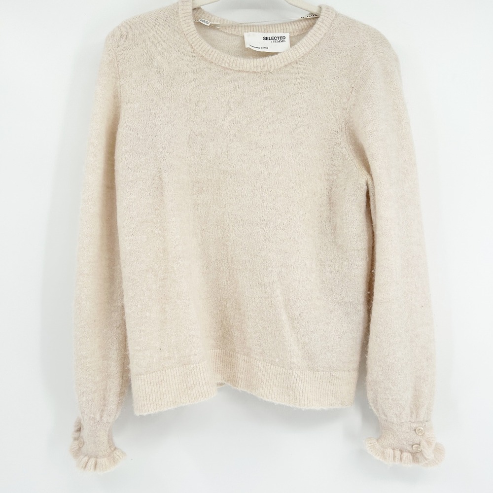 SELECTED FEMME Womens Sia‎ Juma Ruffle Frill Sleeve Pullover Sweater Size M